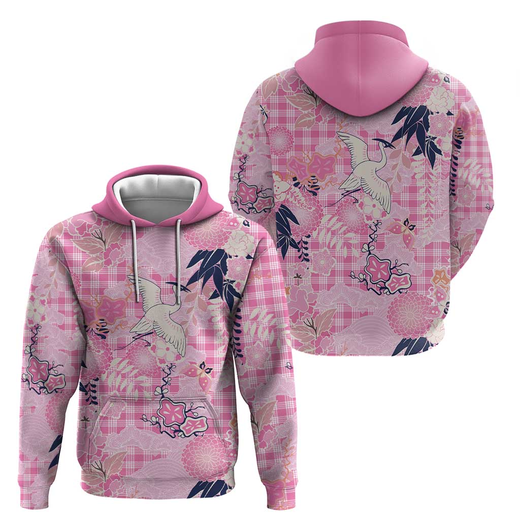 Pink Palaka Crane and Flowers Hoodie Japan Heritage Spirit - Polynesian Pride