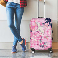 Pink Palaka Crane and Flowers Luggage Cover Japan Heritage Spirit - Polynesian Pride