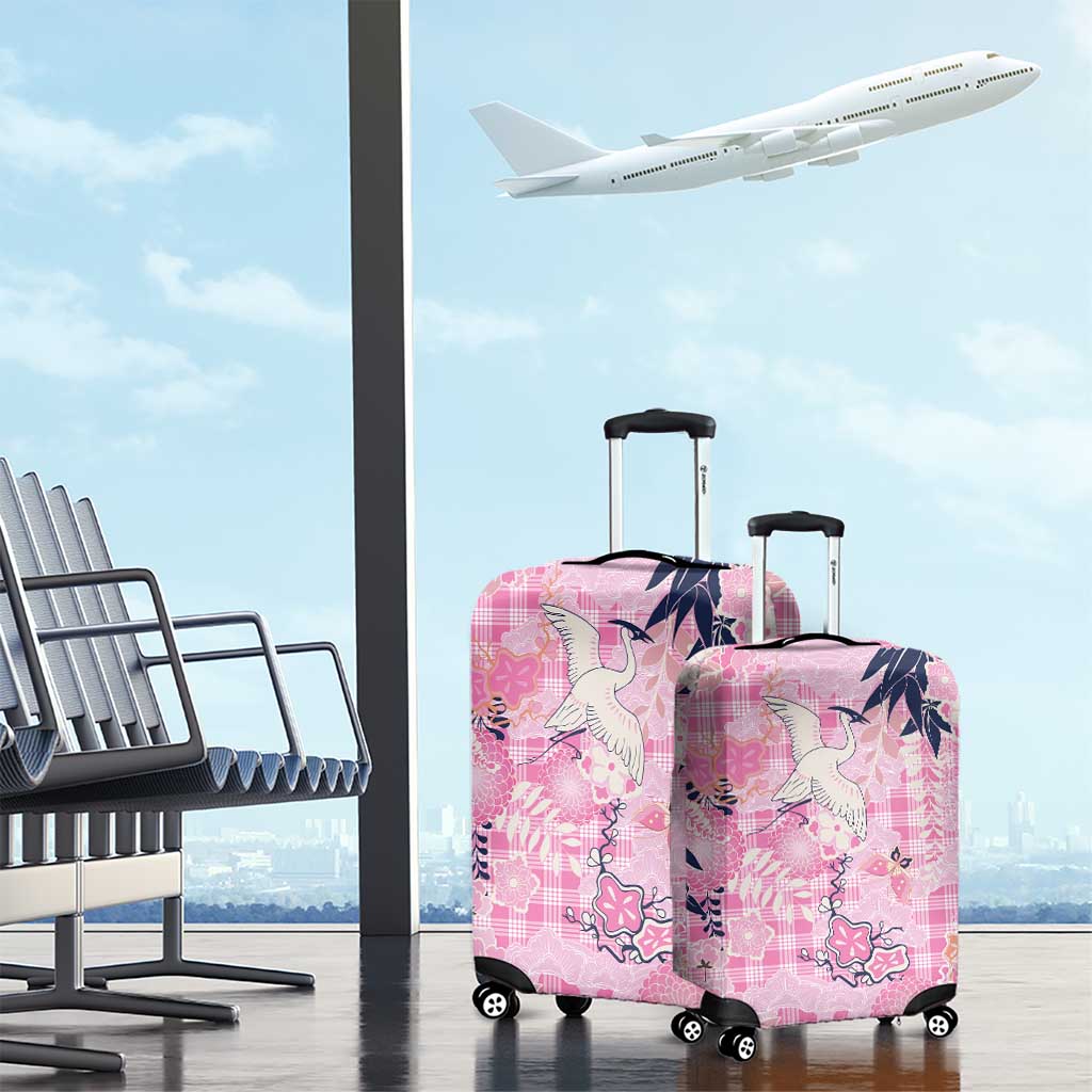 Pink Palaka Crane and Flowers Luggage Cover Japan Heritage Spirit - Polynesian Pride