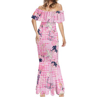 Pink Palaka Crane and Flowers Mermaid Dress Japan Heritage Spirit - Polynesian Pride