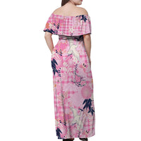 Pink Palaka Crane and Flowers Off Shoulder Maxi Dress Japan Heritage Spirit - Polynesian Pride