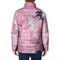 Pink Palaka Crane and Flowers Padded Jacket Japan Heritage Spirit - Polynesian Pride