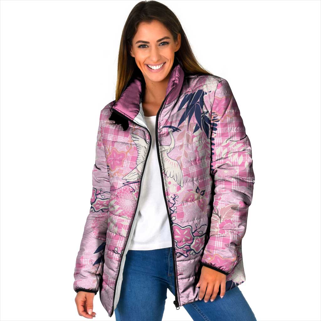 Pink Palaka Crane and Flowers Padded Jacket Japan Heritage Spirit - Polynesian Pride
