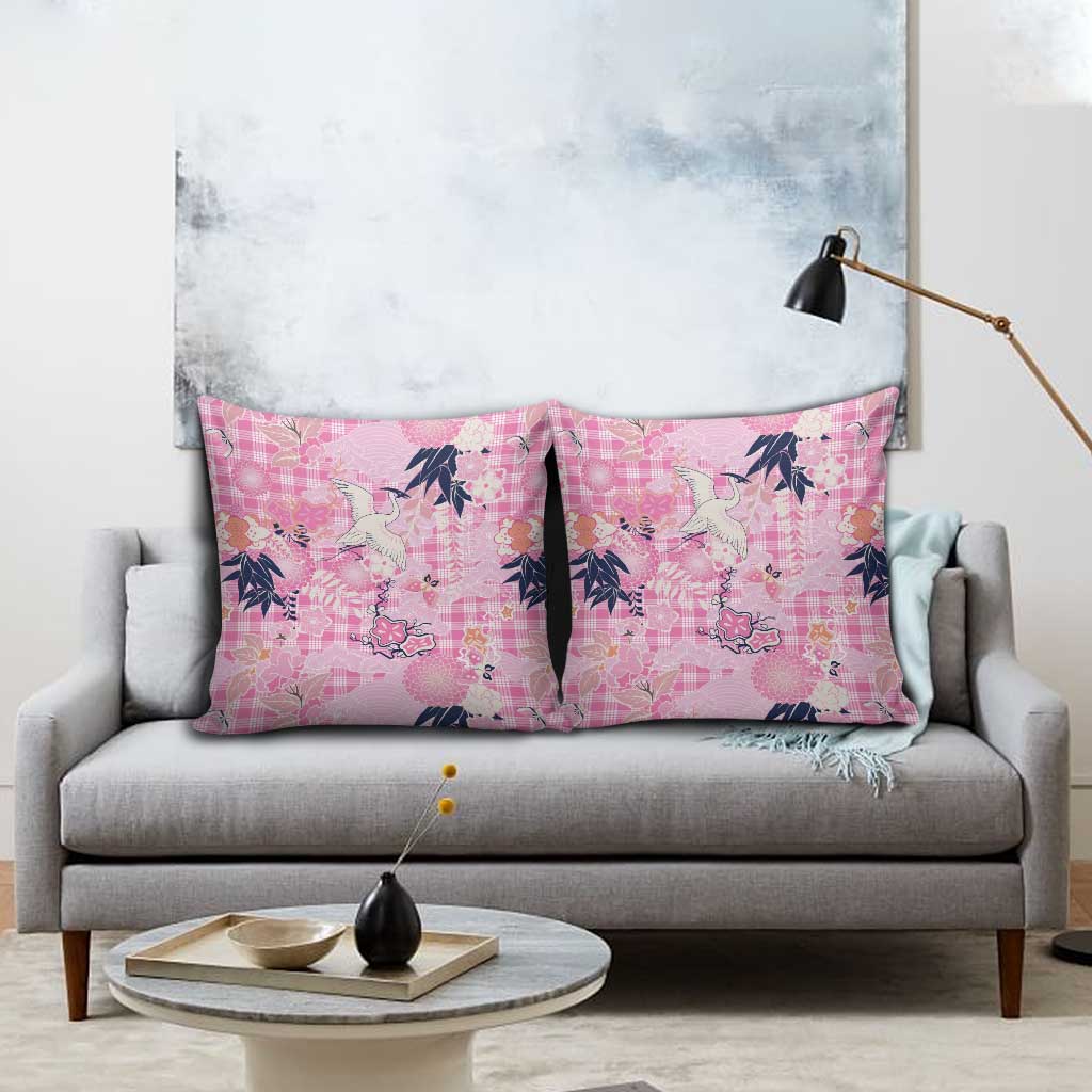 Pink Palaka Crane and Flowers Pillow Cover Japan Heritage Spirit - Polynesian Pride