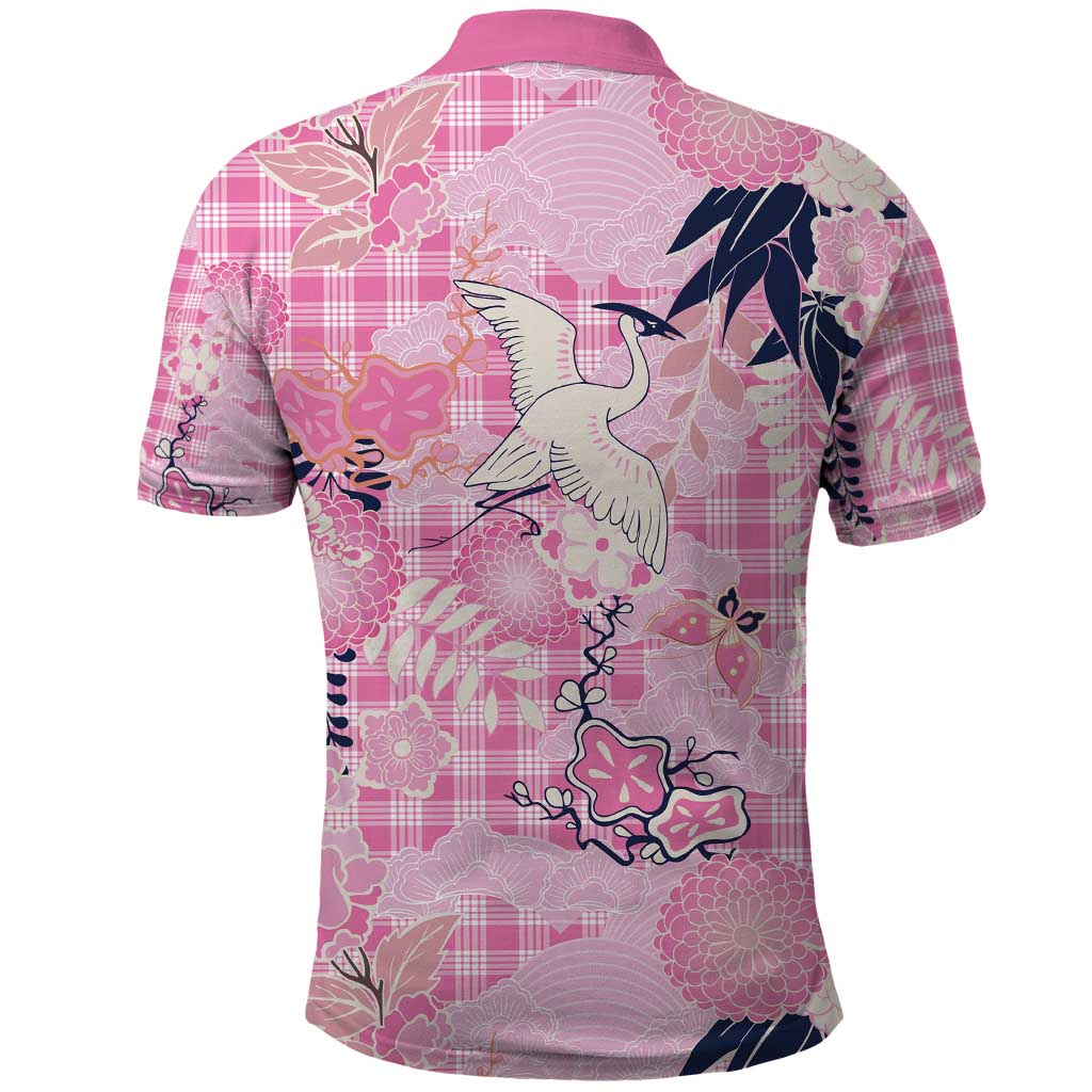 Pink Palaka Crane and Flowers Polo Shirt Japan Heritage Spirit - Polynesian Pride