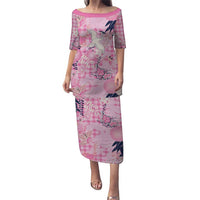 Pink Palaka Crane and Flowers Puletasi Japan Heritage Spirit - Polynesian Pride