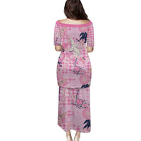 Pink Palaka Crane and Flowers Puletasi Japan Heritage Spirit - Polynesian Pride