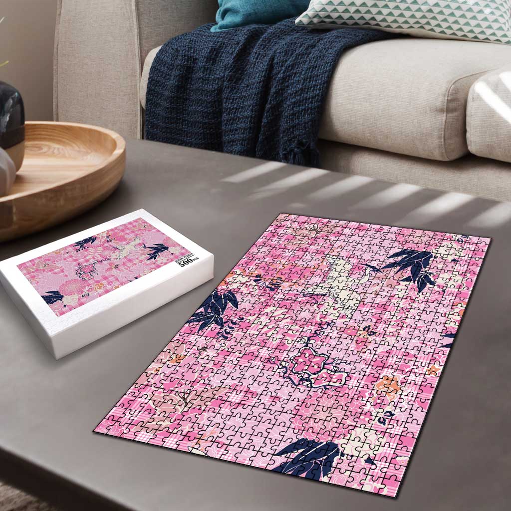 Pink Palaka Crane and Flowers Puzzle Japan Heritage Spirit - Polynesian Pride
