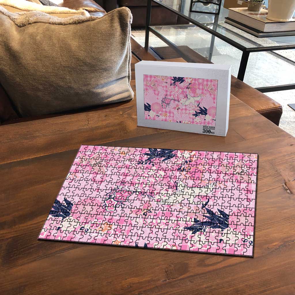 Pink Palaka Crane and Flowers Puzzle Japan Heritage Spirit - Polynesian Pride