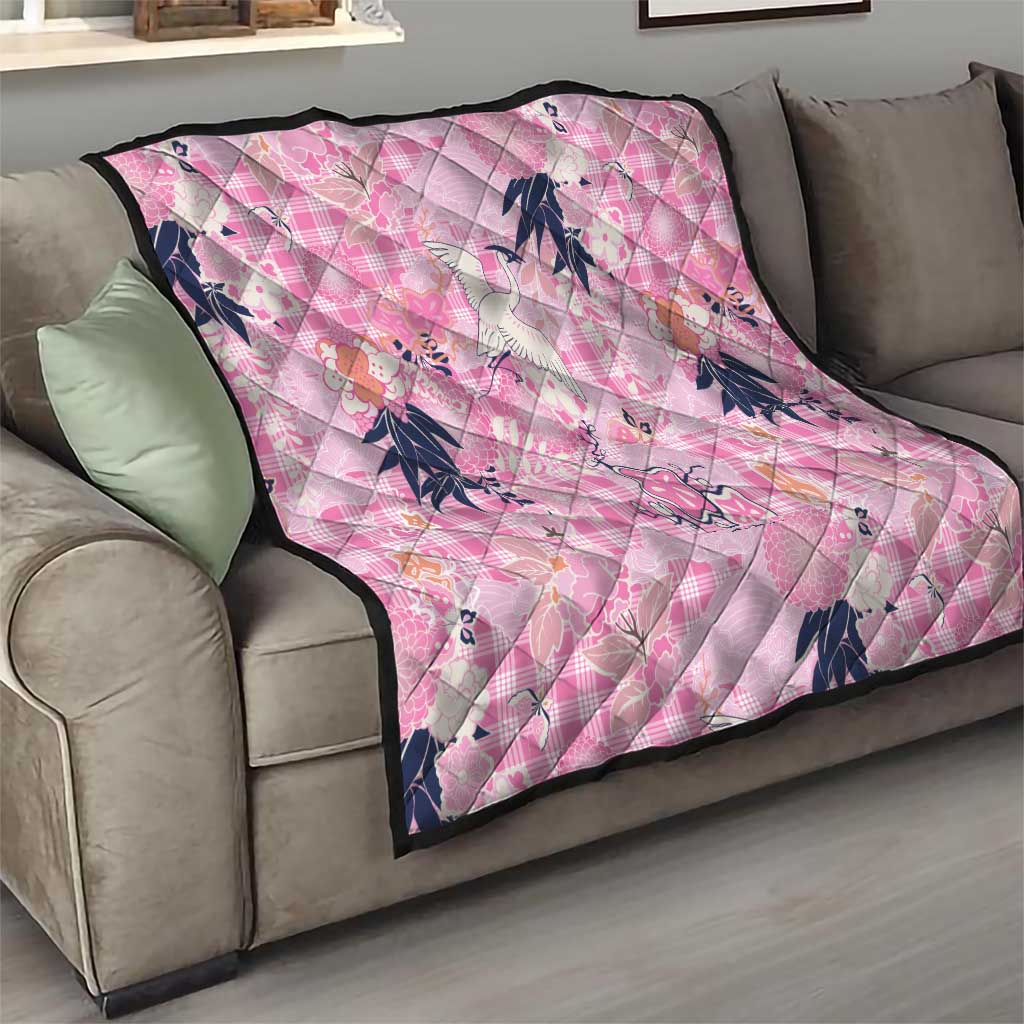 Pink Palaka Crane and Flowers Quilt Japan Heritage Spirit - Polynesian Pride