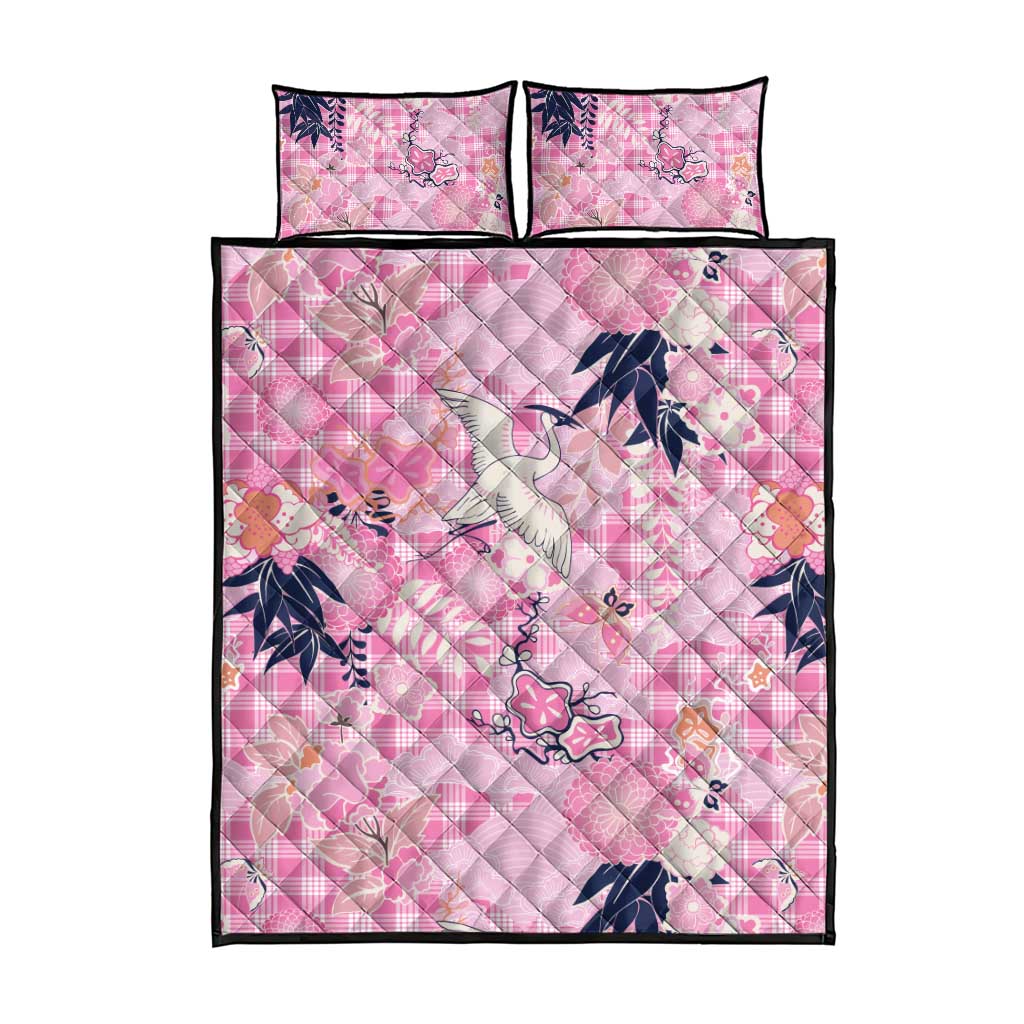 Pink Palaka Crane and Flowers Quilt Bed Set Japan Heritage Spirit - Polynesian Pride