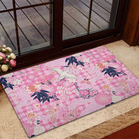 Pink Palaka Crane and Flowers Rubber Doormat Japan Heritage Spirit - Polynesian Pride