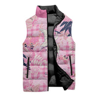 Pink Palaka Crane and Flowers Sleeveless Puffer Jacket Japan Heritage Spirit - Polynesian Pride