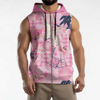 Pink Palaka Crane and Flowers Sleeveless Zip Hoodie Japan Heritage Spirit - Polynesian Pride