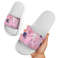 Pink Palaka Crane and Flowers Slide Sandals Japan Heritage Spirit - Polynesian Pride