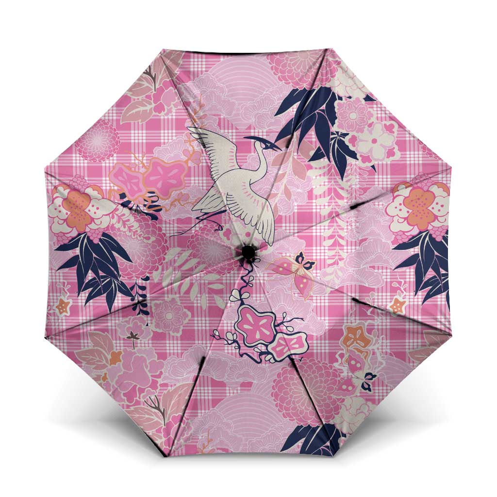 Pink Palaka Crane and Flowers Umbrella Japan Heritage Spirit - Polynesian Pride
