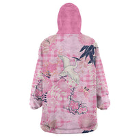 Pink Palaka Crane and Flowers Wearable Blanket Hoodie Japan Heritage Spirit - Polynesian Pride