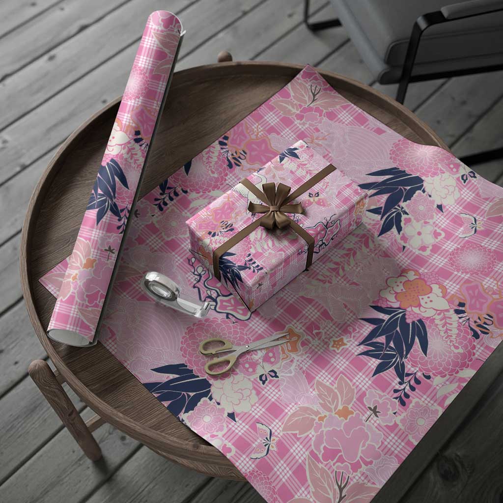 Pink Palaka Crane and Flowers Wrapping Paper Japan Heritage Spirit - Polynesian Pride