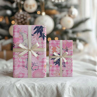 Pink Palaka Crane and Flowers Wrapping Paper Japan Heritage Spirit - Polynesian Pride