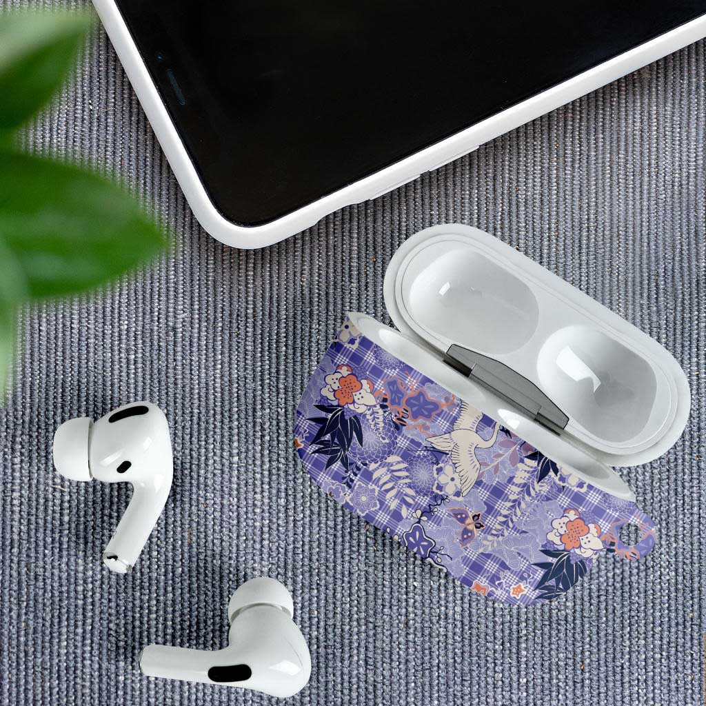 Purple Palaka Crane and Flowers AirPods Case Japan Heritage Spirit - Polynesian Pride