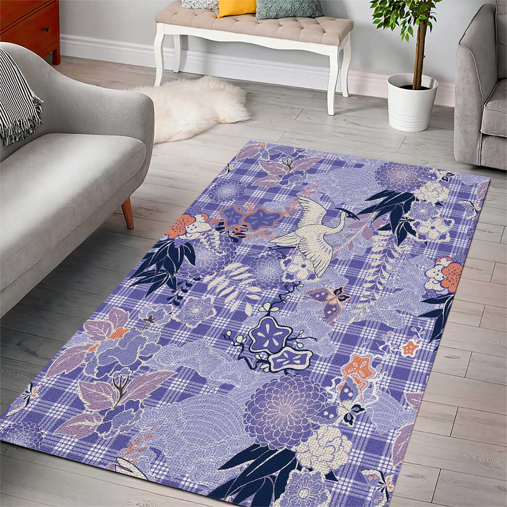 Purple Palaka Crane and Flowers Area Rug Japan Heritage Spirit - Polynesian Pride