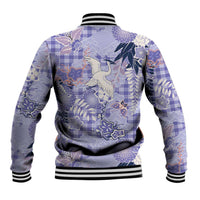 Purple Palaka Crane and Flowers Baseball Jacket Japan Heritage Spirit - Polynesian Pride