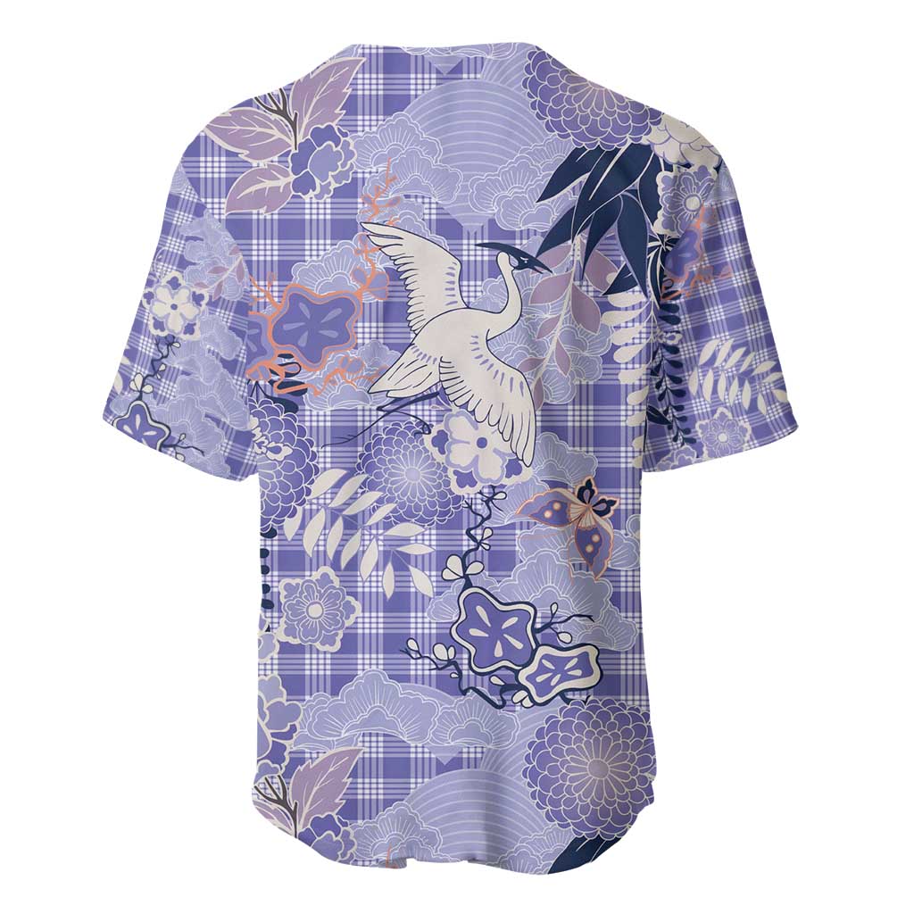 Purple Palaka Crane and Flowers Baseball Jersey Japan Heritage Spirit - Polynesian Pride