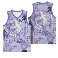 Purple Palaka Crane and Flowers Basketball Jersey Japan Heritage Spirit - Polynesian Pride