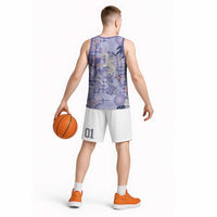 Purple Palaka Crane and Flowers Basketball Jersey Japan Heritage Spirit - Polynesian Pride