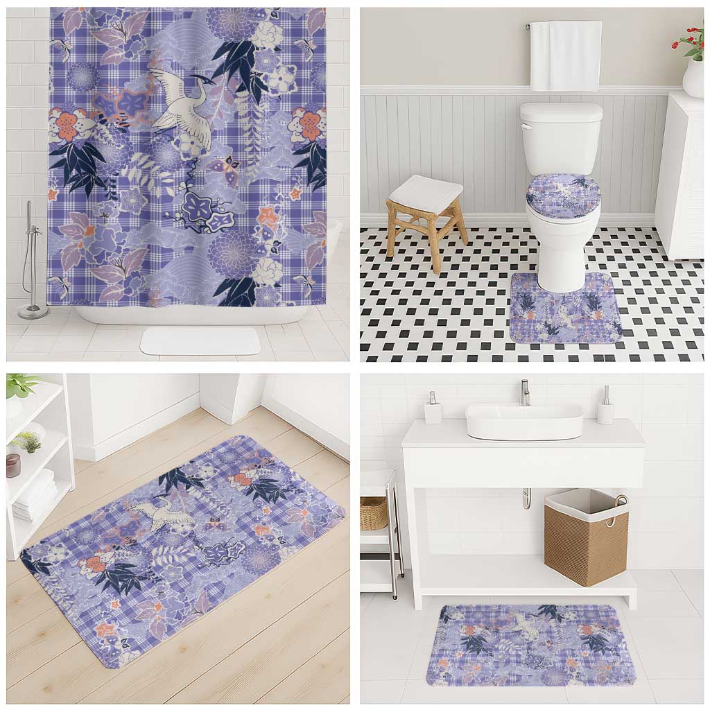 Purple Palaka Crane and Flowers Bathroom Set Japan Heritage Spirit - Polynesian Pride