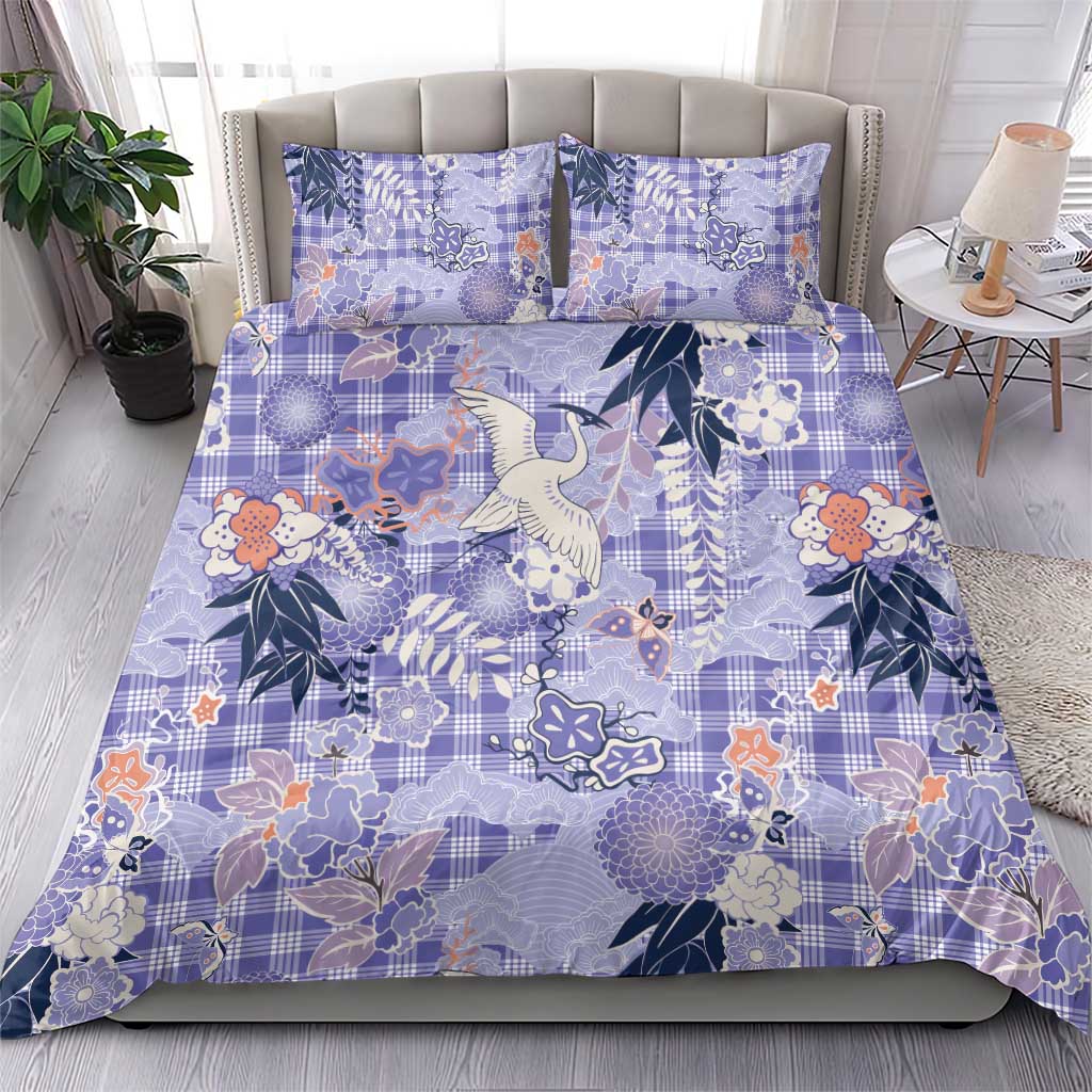 Purple Palaka Crane and Flowers Bedding Set Japan Heritage Spirit - Polynesian Pride