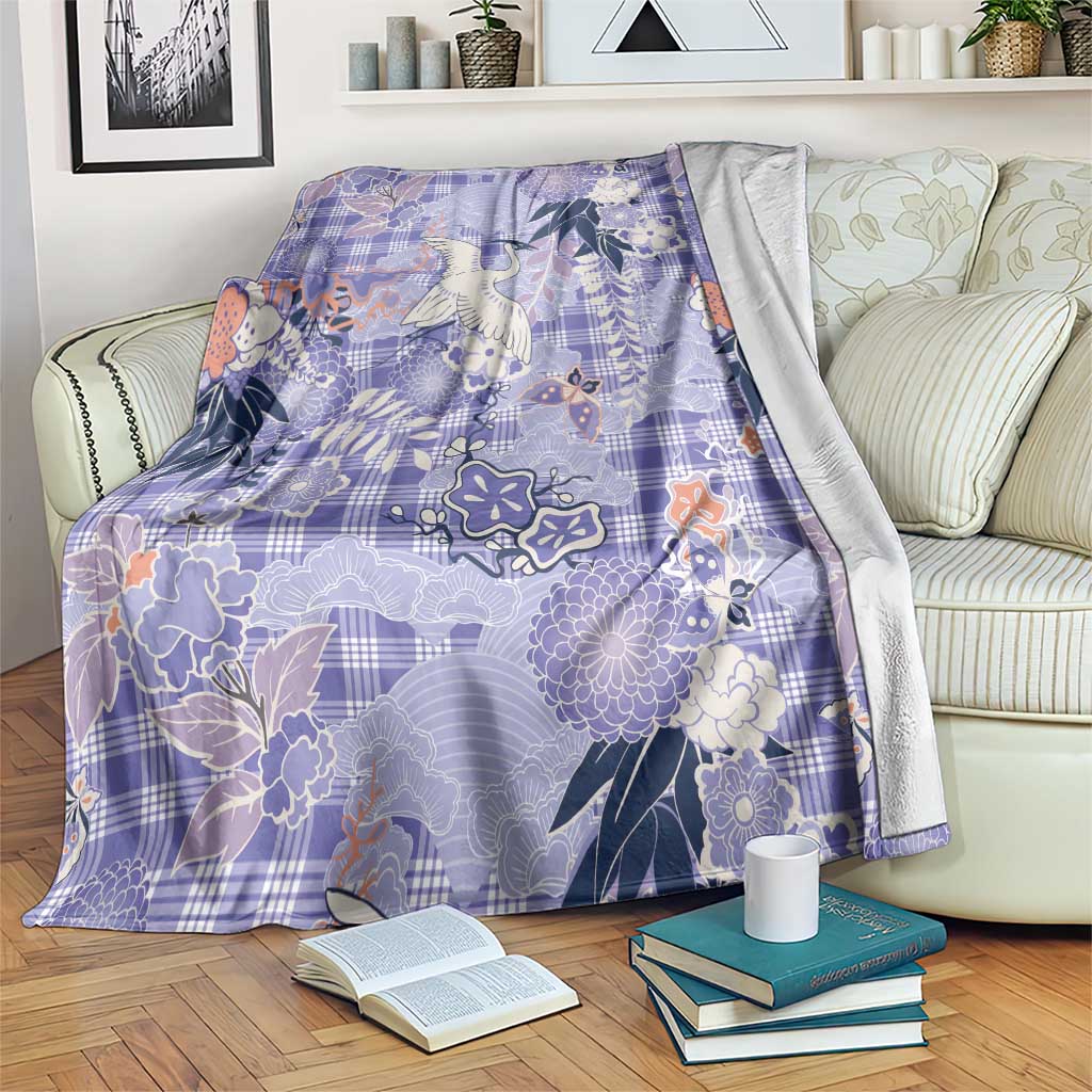Purple Palaka Crane and Flowers Blanket Japan Heritage Spirit - Polynesian Pride