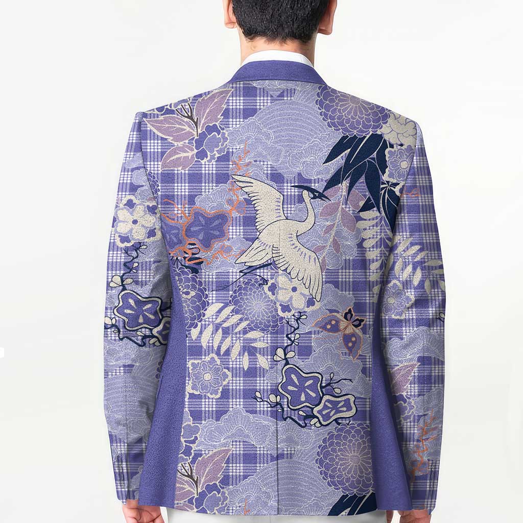 Purple Palaka Crane and Flowers Blazer Japan Heritage Spirit - Polynesian Pride