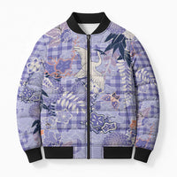 Purple Palaka Crane and Flowers Bomber Puffer Jacket Japan Heritage Spirit - Polynesian Pride