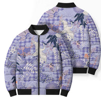 Purple Palaka Crane and Flowers Bomber Puffer Jacket Japan Heritage Spirit - Polynesian Pride