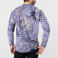 Purple Palaka Crane and Flowers Button Sweatshirt Japan Heritage Spirit - Polynesian Pride