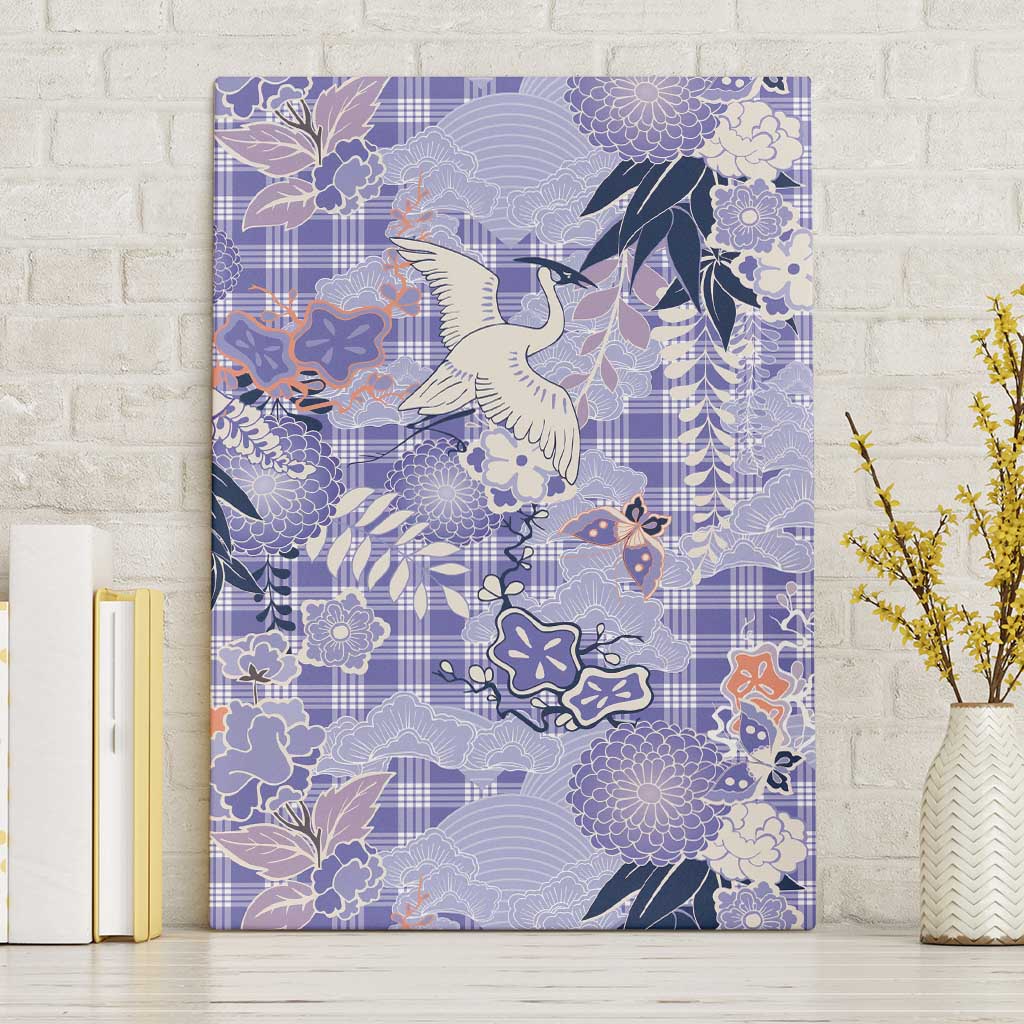 Purple Palaka Crane and Flowers Canvas Wall Art Japan Heritage Spirit - Polynesian Pride