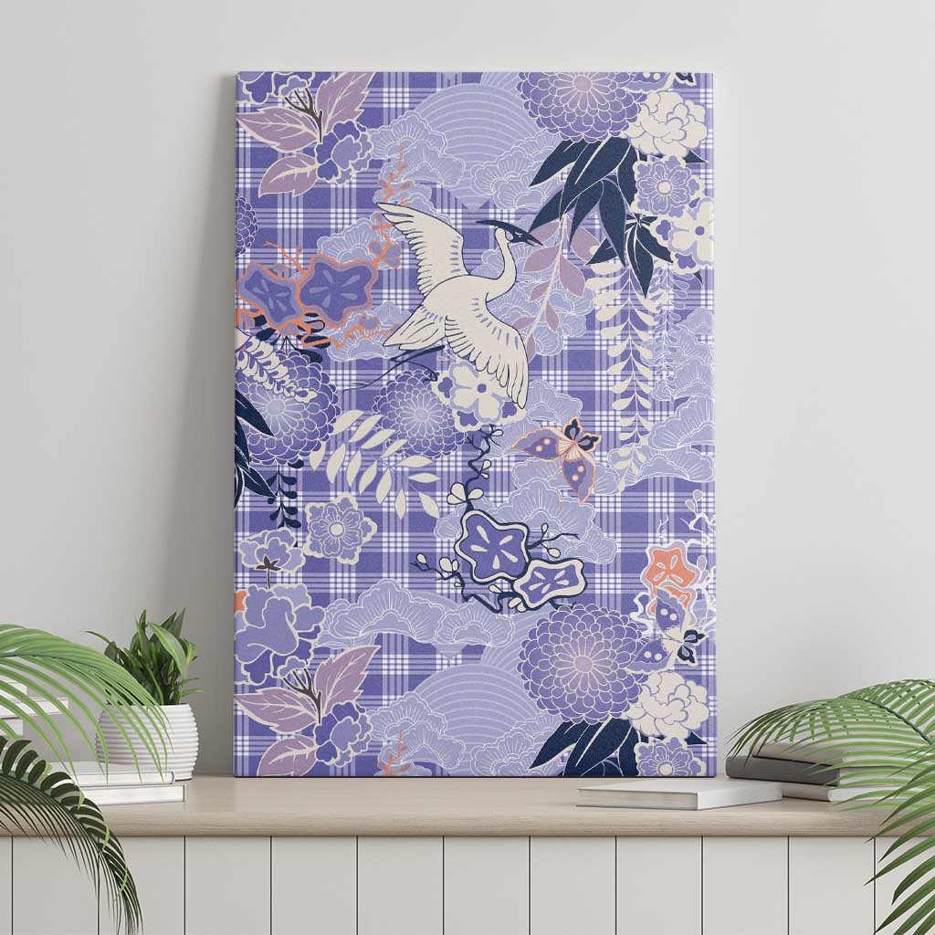 Purple Palaka Crane and Flowers Canvas Wall Art Japan Heritage Spirit - Polynesian Pride