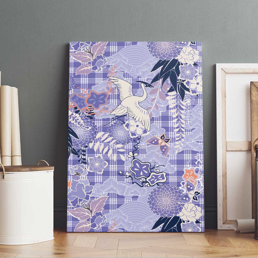 Purple Palaka Crane and Flowers Canvas Wall Art Japan Heritage Spirit - Polynesian Pride
