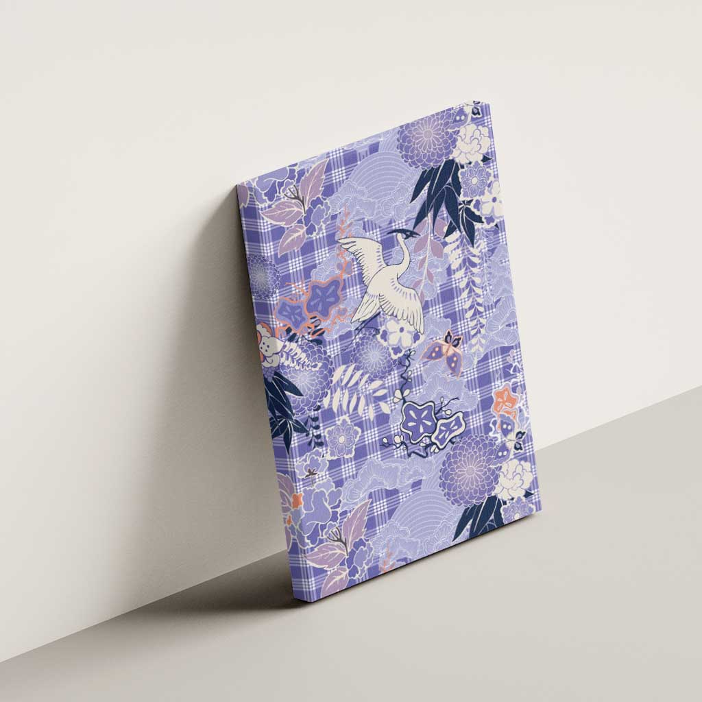 Purple Palaka Crane and Flowers Canvas Wall Art Japan Heritage Spirit - Polynesian Pride