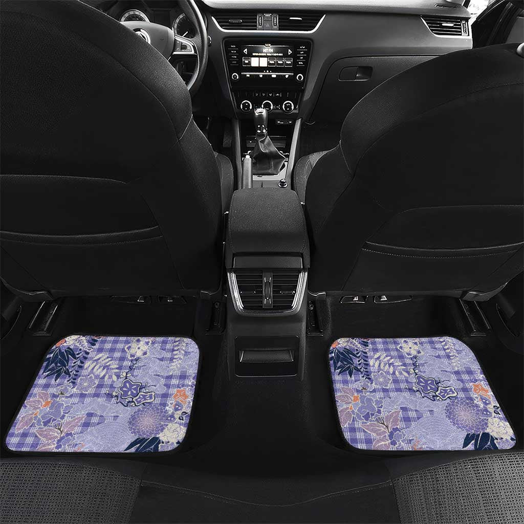 Purple Palaka Crane and Flowers Car Mats Japan Heritage Spirit - Polynesian Pride