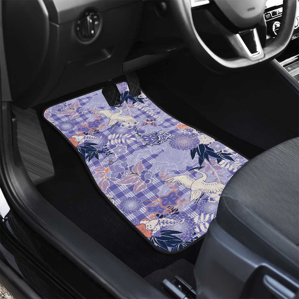 Purple Palaka Crane and Flowers Car Mats Japan Heritage Spirit - Polynesian Pride