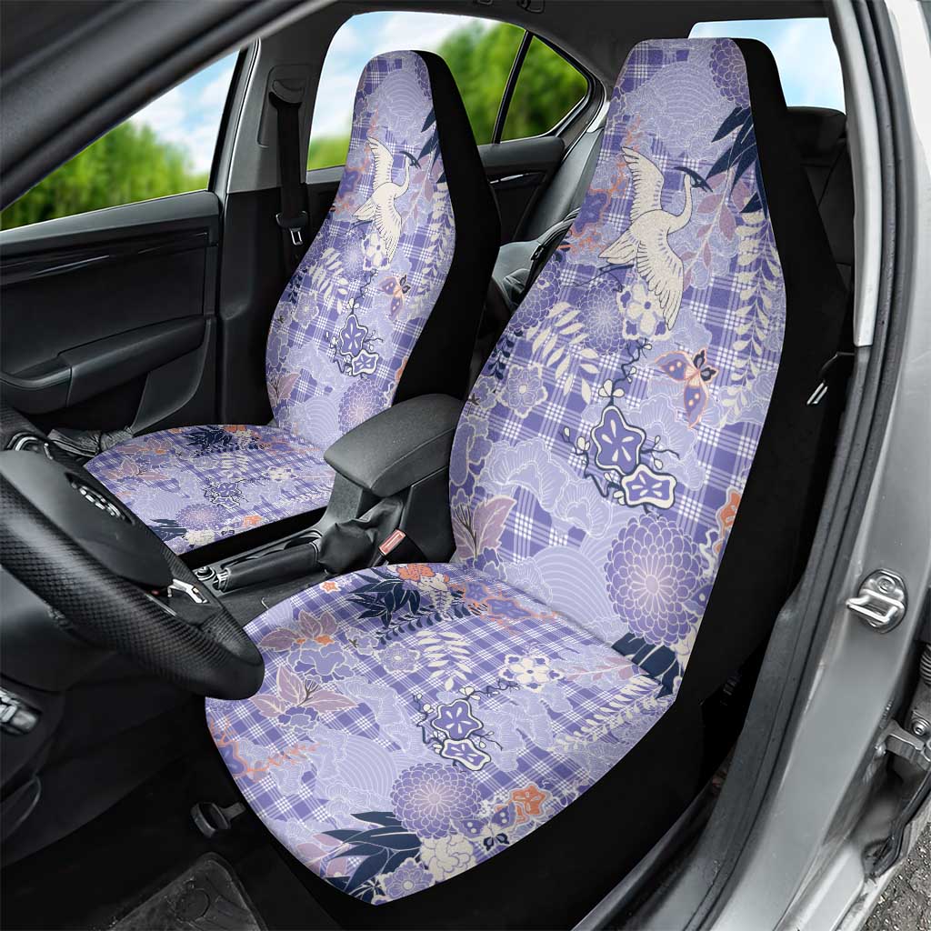Purple Palaka Crane and Flowers Car Seat Cover Japan Heritage Spirit - Polynesian Pride