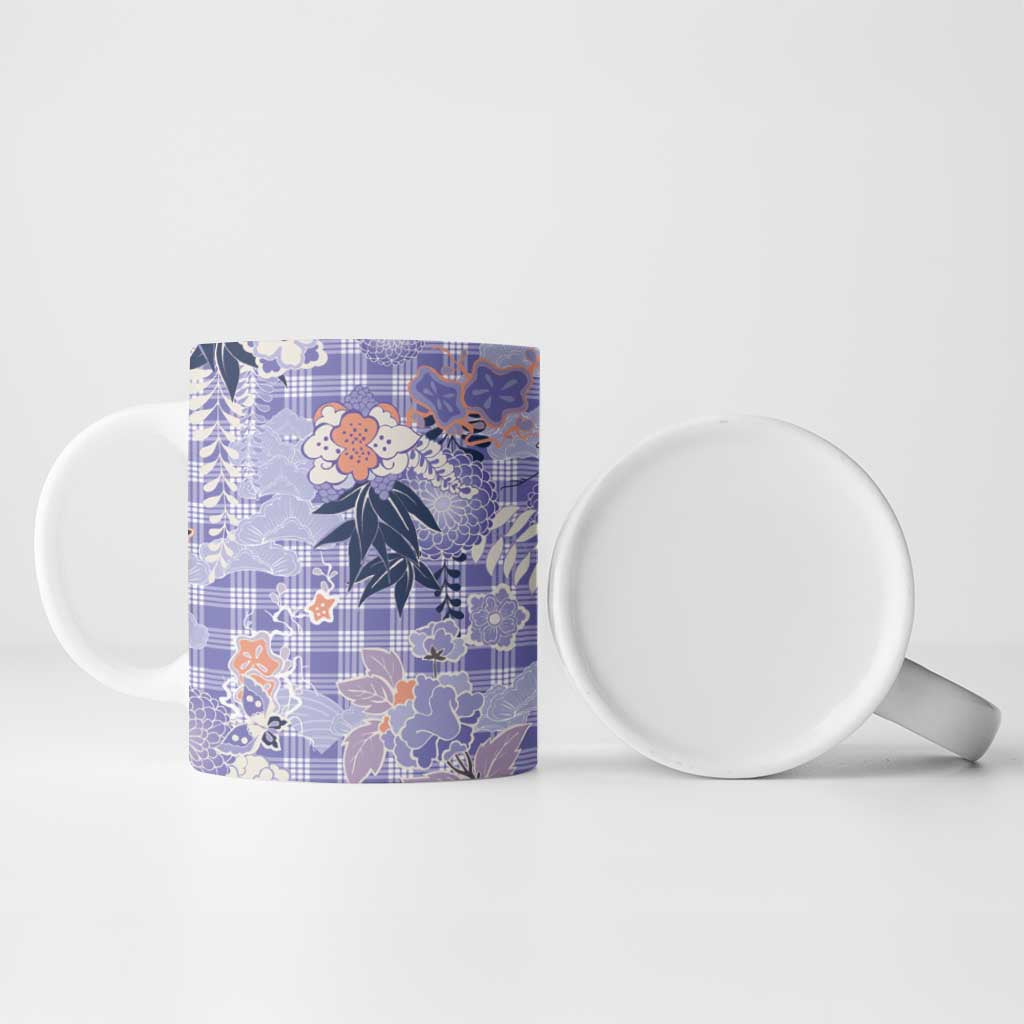 Purple Palaka Crane and Flowers Ceramic Mug Japan Heritage Spirit - Polynesian Pride