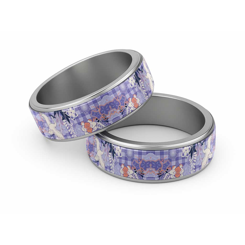 Purple Palaka Crane and Flowers Classic Ring Japan Heritage Spirit - Polynesian Pride