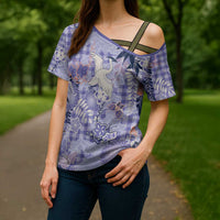 Purple Palaka Crane and Flowers Cross Shoulder Shirt Japan Heritage Spirit - Polynesian Pride