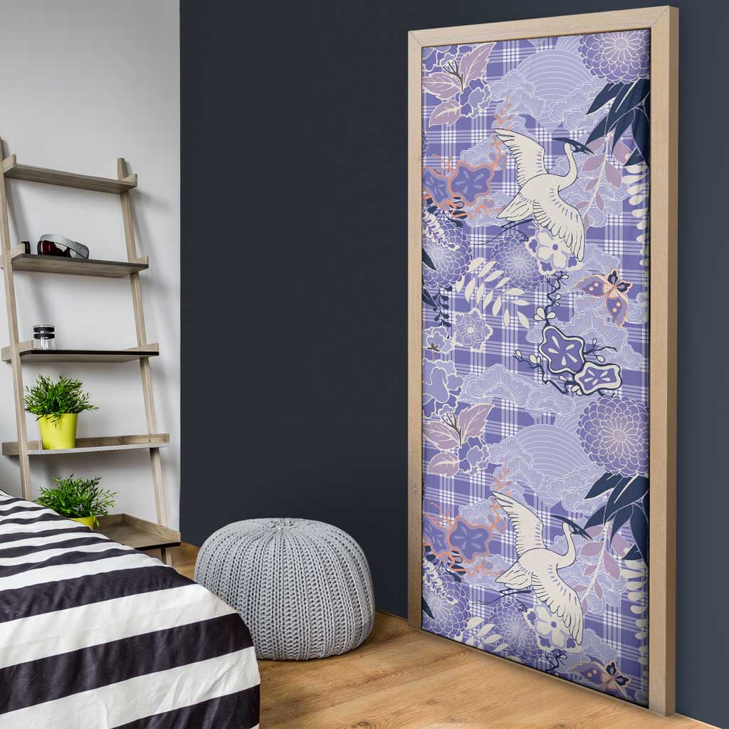 Purple Palaka Crane and Flowers Door Cover Japan Heritage Spirit - Polynesian Pride
