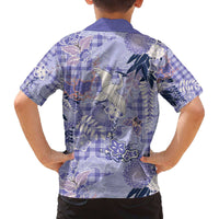 Purple Palaka Crane and Flowers Family Matching Off The Shoulder Long Sleeve Dress and Hawaiian Shirt Japan Heritage Spirit - Polynesian Pride