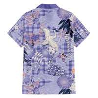 Purple Palaka Crane and Flowers Family Matching Off The Shoulder Long Sleeve Dress and Hawaiian Shirt Japan Heritage Spirit - Polynesian Pride
