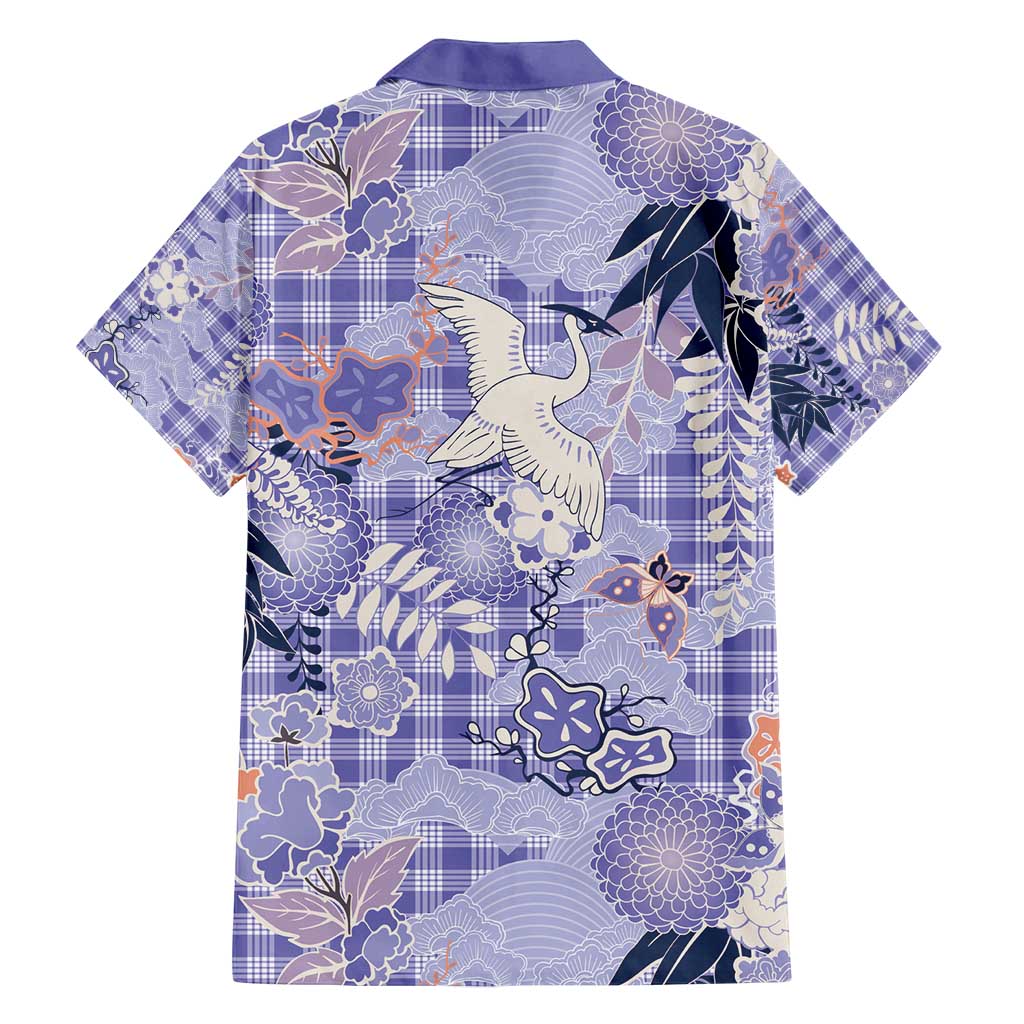 Purple Palaka Crane and Flowers Family Matching Off Shoulder Short Dress and Hawaiian Shirt Japan Heritage Spirit - Polynesian Pride